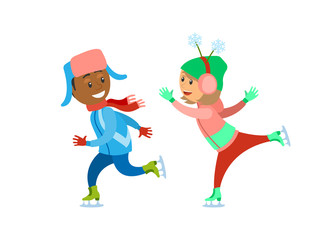 Children Skating Rink Playing Together in Winter