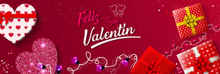 Fototapeta na wymiar Spanish Happy Valentines Day greeting card with 