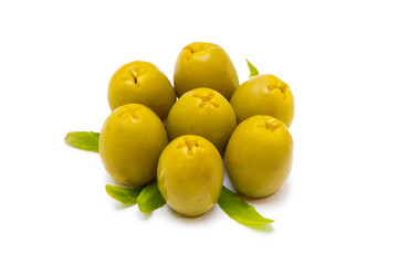 Green olives isolated on white