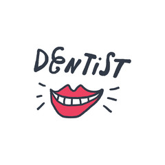 Cute cartoon dental hand drawn postcard, lips symbol, doodle art.