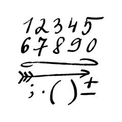 Brush lettering numbers set. Modern style, calligraphy handwritten details.