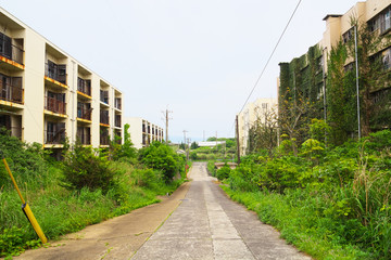 Ruined apartment buildings in Ikeshima, Nagasaki, Japan