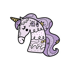 Cute vector illustration of minimalistic unicorn head.