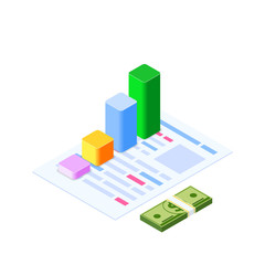 Isometric infographic. Consult and administration. Corporate risk graph to engineering advertising value. Account planning grow, management or calculate report of audit. Business illustration