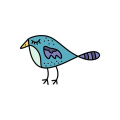 Vector cute little blue bird art. Poster and banner element, children's book illustration, postcard.