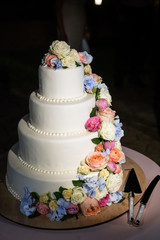 Soft Focus of wedding cake and black background