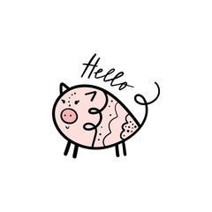 Vector hand drawn funny cute pig girl illustration.
