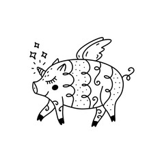 Vector hand drawn funny cute pig girl illustration.