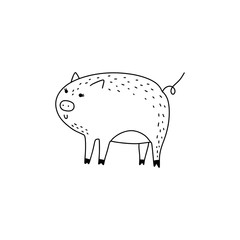 Vector hand drawn funny cute pig girl illustration.