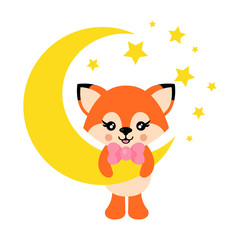 cartoon cute fox with tie on the moon