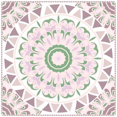 Card Template With Floral Mandala Pattern. Vector Background. Pastel color