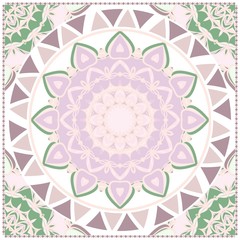 Card Template With Floral Mandala Pattern. Vector Background. Pastel color