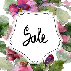 Red purple camelia floral botanical flower. Watercolor background illustration set. Frame border...