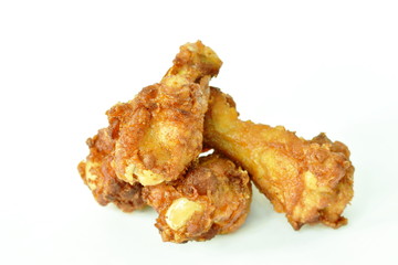 crispy fried chicken leg on white background