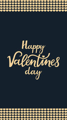 Fototapeta na wymiar Happy Valentine's Day vertical banner with golden hearts. Hand drawn lettering