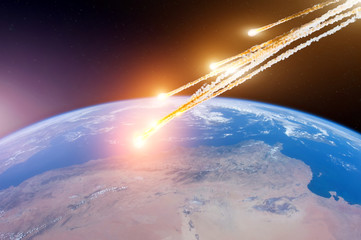 Attack of the asteroid meteor on the Earth. Elements of this image furnished by NASA.