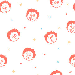 Pattern of an emotional red-headed boy. Perfect for gift wrapping, notebooks or children's websites. The boy is happy, sad and surprised.