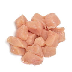 Raw cut chicken fillet isolated on white background. top view