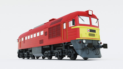 Old Soviet-built diesel locomotive. Retro train. 3d rendering