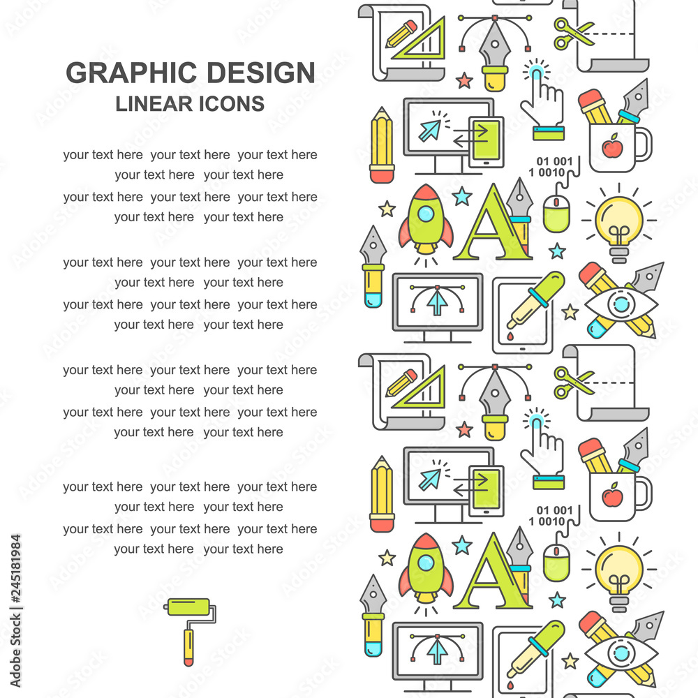 Fototapete vector graphic design pattern with linear icons. line style designer background with place for text.