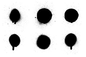 Paint sprays from a can. Vector brush set. Black splash on white background