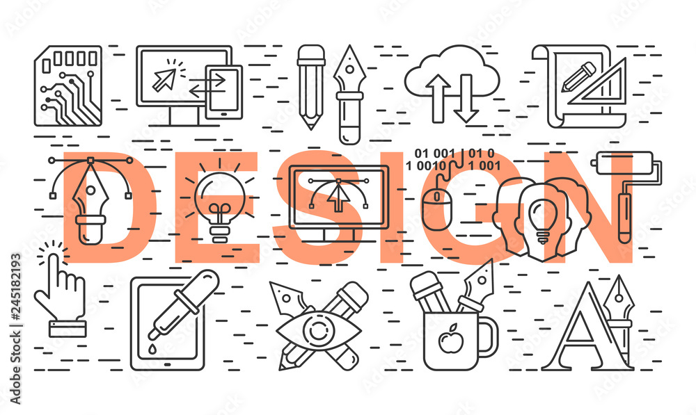 Aufkleber vector graphic design pattern with linear icons. line style designer background with place for text.