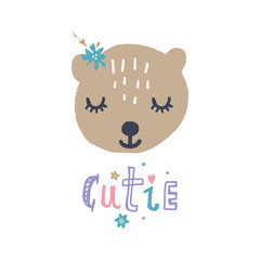 Vector and jpg image, clipart. Little fox baby bear, unique print for posters, clothes and other.
