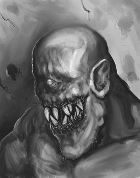 Scary fantasy cyclops with bad teeth - digital fantasy portrait painting