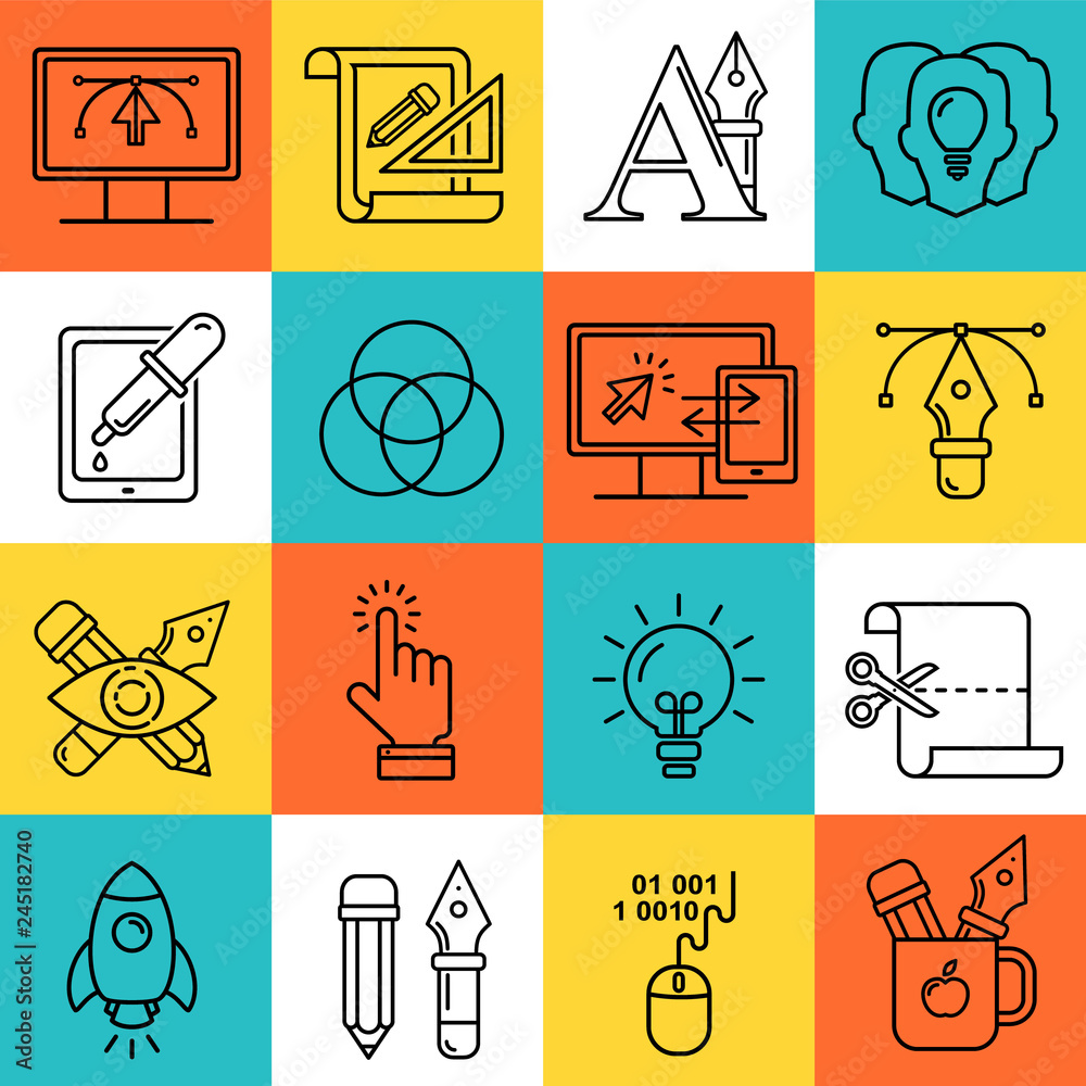 Fototapete vector graphic design pattern with linear icons. line style designer background with place for text.