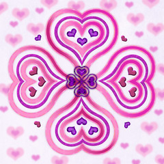 Abstract background/illustration of hearts in shades of pink and purple.