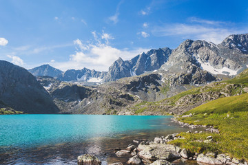 Lower Akchan lake. Altai Mountains landscape