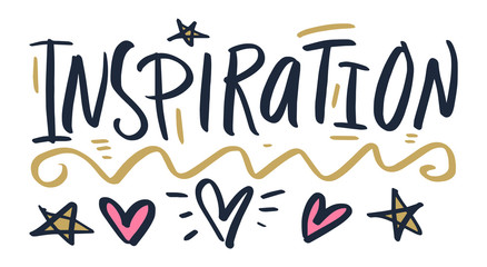 Hand lettered Inspiration text, type label, print. Vector Illustration. Isolated on white background.