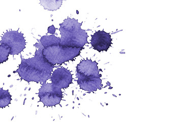 Watercolor painting splash ultra violet,purple isolated on white background. Abstract ultra violet watercolor hand paint on white background.Detail or closeup splash brush stroke pattern.