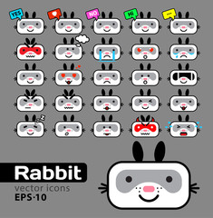 collection icons with different emotions rabbit. vector illustration