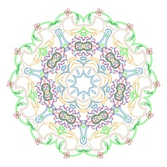 Circular symmetric mandala on white background. Illustration of pattern coloring