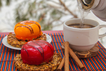 winter still life with cakes and coffee