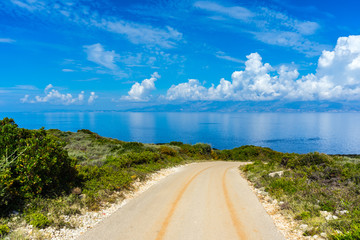 Greece, Zakynthos, View to kefalonia island from a road at north cape of zakynthos