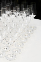 Empty wine glasses at bar in the restaurant