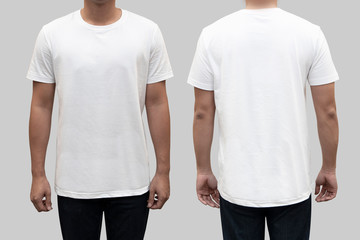 Isolated  front and back white t-shirt on a man body as a template for  t-shirt  design
