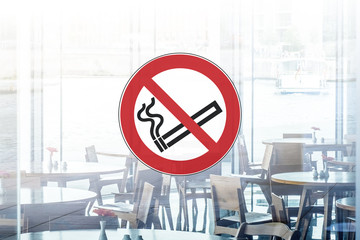 no smoking sign on restaurant / cafe window  