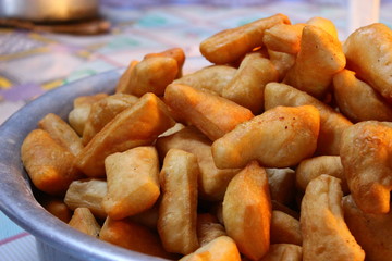 Traditional Mongolian food Baursak. 