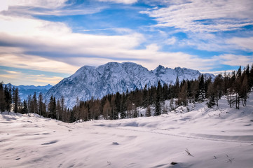 Fototapeta na wymiar Mountain view in Austria, Tauplitz. Winter 2018