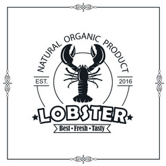 seafood emblem with lobster isolated on white background