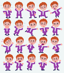 Cartoon character businessman in casual style. Set with different postures, attitudes and poses, always in negative attitude, doing different activities in vector vector illustrations.