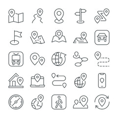 Markers, point and navigation icons set. Line style