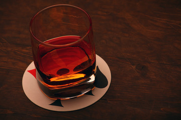 whiskey glass wooden background 
