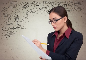 Pretty Young female student on background