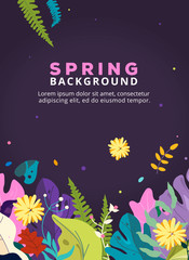 Spring background with leaves, flowers for poster, banner, flyer, invitation, website or greeting card.