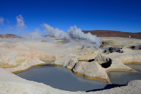 Fumaroles at the highest geothermal field in the world, Sol de Manana, Reserva Nacional de Fauna Andina Eduardo Abaroa, Sur Lipez, Potosi, Bolivia, South America
