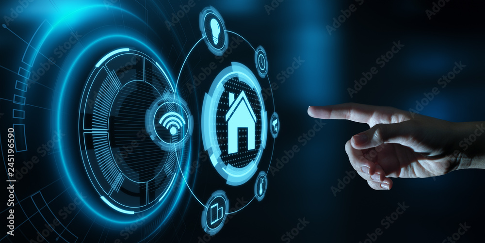 Wall mural smart home automation control system. innovation technology internet network concept